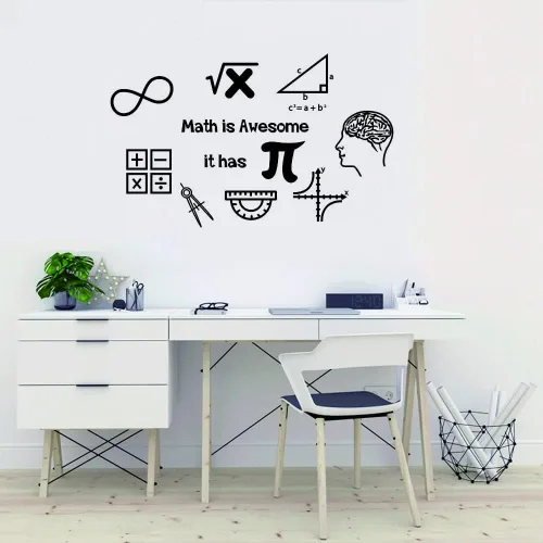 Vista 8 de Calcomanía de pared Math is Awesome Math is Awesome - Calcomanías de vinilo extraíbles para estudiantes de aula, símbolos de matemáticas, murales