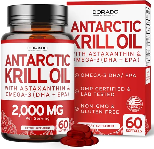 Suplemento de aceite de krill antártico (2000 mg por porción, 60 cápsulas blandas) Aceite de krill Omega 3 suplementos con EPA, DHA y astaxantina,