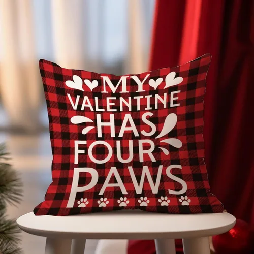 Vista 4 de Almohadas para el día de San Valentín, My Valentine Has Four Paws, fundas de almohada a cuadros de San Valentín, funda de cojín de 18 x 18 pulgadas