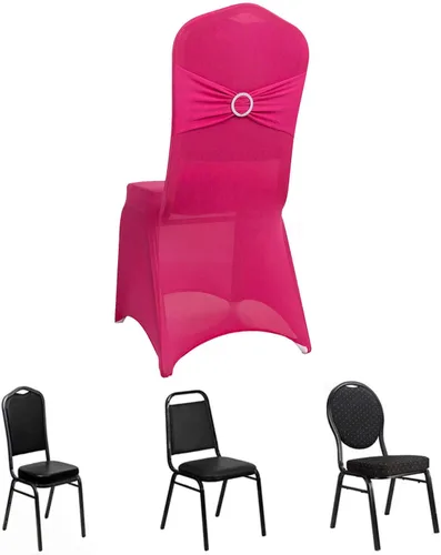 Vista 27 de Efavormart - Funda para silla de banquete de elastano beige con banda de hebilla de diamantes de imitación plateados, funda elástica para silla