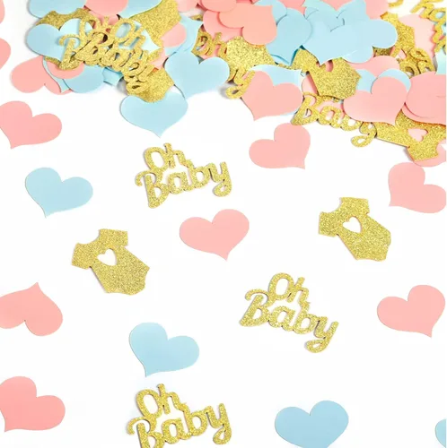 240 piezas de confeti de revelación de género para baby shower, corazón, purpurina, ropa de bebé, confeti, decoración de mesa para fiesta de