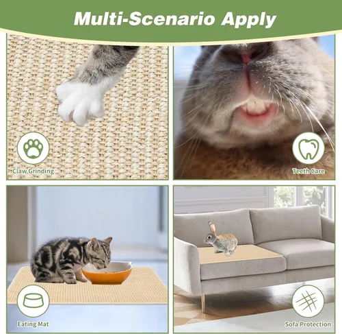 Vista 5 de FHTONGE 2 alfombrillas rascadoras de conejo de sisal para ropa de cama de jaula, almohadillas para rascar conejos, alfombrillas de conejo con base