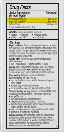 Vista 3 de Vanquish Alivio del dolor de cabeza, acetaminofén, aspirina, cafeína, 100 cápsulas