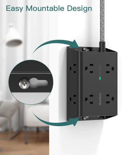 Vista 6 de Regleta Protectora contra Sobretensiones, 8 Tomas Ampliamente Espaciadas con 4 Puertos USB (1 Toma USB C), Addtam Regleta Extensora de 3 Lados