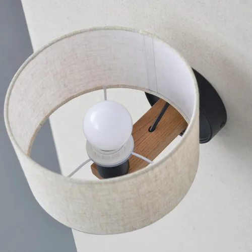 Vista 2 de Lámpara de noche montada en la pared, aplique de pared cableado con interruptor, lámparas de pared para dormitorio con pantalla de tela, lámpara