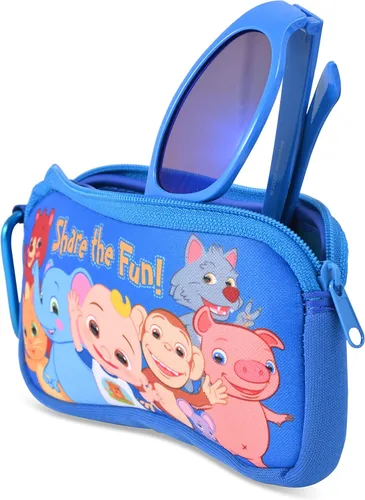 Vista 3 de CoComelon Gafas de sol para niños con estuche de transporte, gafas de sol para niños pequeños, Azul Patchwork, 55mm