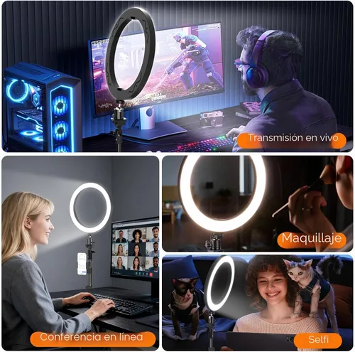 Vista 9 de EMART Luz de anillo de 10" con trípodes extensibles de 55" y soporte para teléfono, luz circular redonda LED regulable para cámara selfie