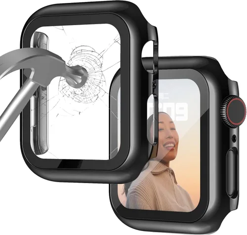 Vista 12 de Adepoy Paquete de 8 fundas con protector de pantalla de vidrio templado compatible con Apple Watch SE3 SE2 SE Series 6/5/4 de 1.575 pulgadas