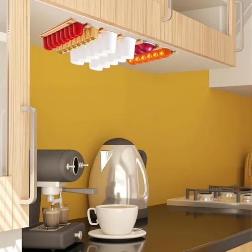 Vista 5 de Soporte para tazas K, soporte de madera para cápsulas de café, 10 piezas debajo de los gabinetes de montaje en pared vertical/horizontalmente