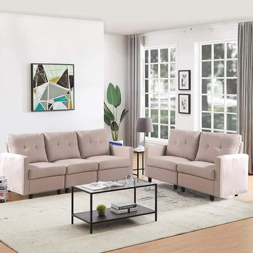 Vista 9 de Conjuntos de muebles de sala de estar de 5 piezas, sofá de tela y sofás de 3 asientos, gris