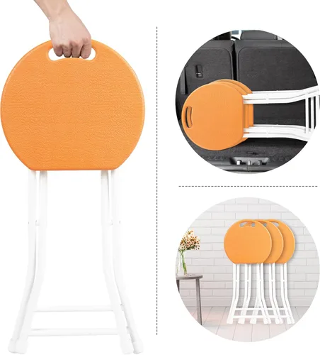 Vista 33 de Taburete plegable de 24 pulgadas con asa, taburete de bar plegable con pies antideslizantes, silla plegable, taburete plegable para interiores