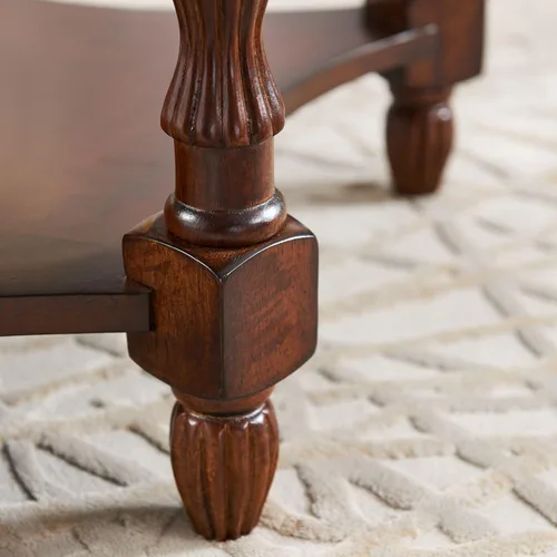 Vista 80 de PADMA HOUSE Mesa de sofá semicírculo tradicional de madera maciza con tapa de vidrio templado para sala de estar, nogal cereza