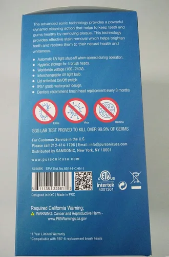 Vista 6 de Pursonic S750 Sonic SmartSeries Electronic Power Cepillo de dientes con batería recargable Negro