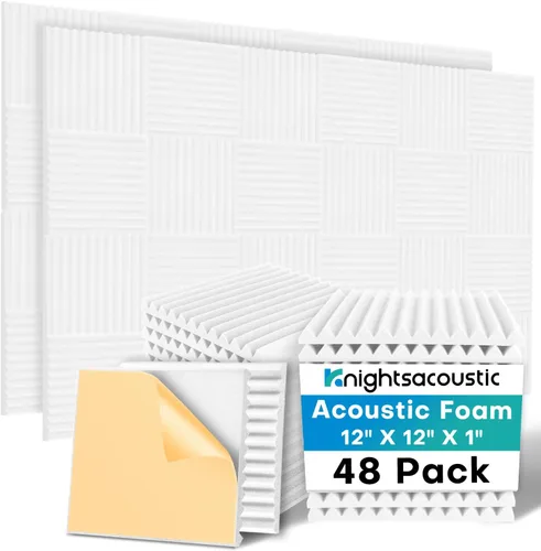 Vista 13 de Paquete de 24 paneles acústicos de espuma a prueba de sonido con autoadhesivos para pared, 12 x 12 x 2 pulgadas, de alta densidad, reducen