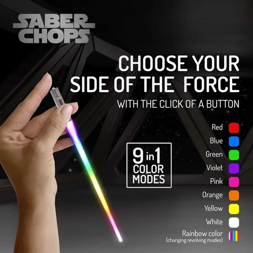 Vista 4 de Lightsable - Palillos de sable de sable de luz LED con luz brillante, palillos de sable de sushi, reutilizables, divertidos, Geeky Starwars, juego