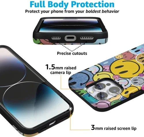 Vista 5 de Casely - Funda protectora para iPhone 16 Pro, diseño All Smiles, sticker de cara sonriente, colección Bold, compatible con MagSafe