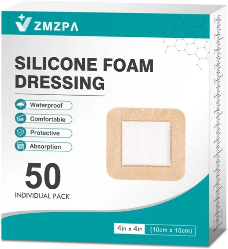 Vista 8 de 8 vendajes de espuma de silicona con borde suave de 4 x 4, vendajes de silicona impermeables para el cuidado de heridas, parches para úlceras