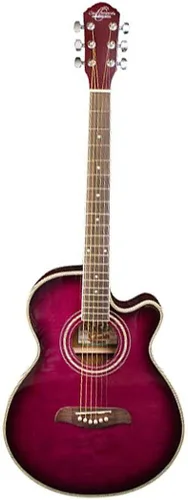 Vista 3 de Oscar Schmidt guitarra acústica-eléctrica de 6 cuerdas OG10CE con cutaway. Azul transparente con flameado (OG10CEFTBL-A)