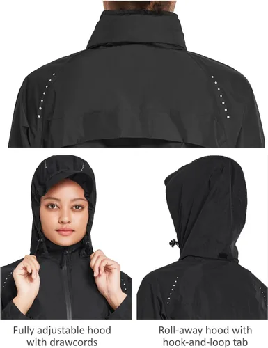 Vista 5 de Baleaf - Chaquetas impermeables para mujer, cortavientos reflectantes, plegables, ligeras, para correr, ciclismo, con capucha