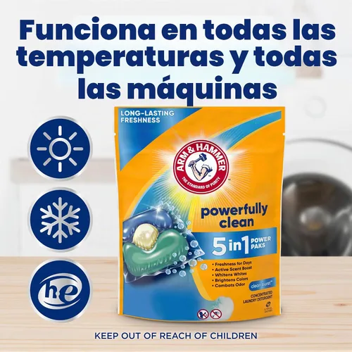Vista 7 de Arm & Hammer Clean Burst - Paquete de detergente 5 en 1, alta eficiencia (HE), 42 unidades Long-Lasting Freshness, Whitens & Brightens, Odor