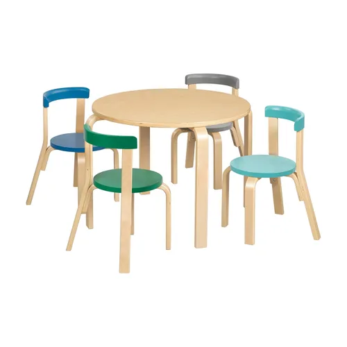 Vista 16 de ECR4Kids Juego de mesa de madera curvada y silla con respaldo curvo, muebles para niños, surtidos, 5 piezas