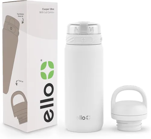 Vista 99 de Ello Cooper Twist - Botella de agua de acero inoxidable de 32 onzas con tapa popote A prueba de fugas Doble pared y aislada al vacío Asa