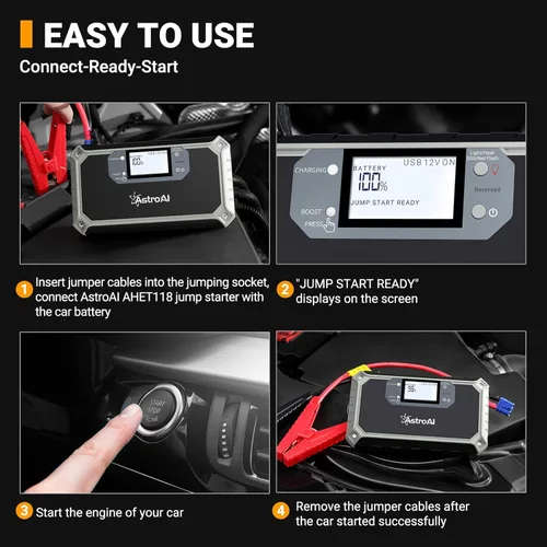 Vista 9 de AstroAI Compresor de aire para inflador de neumáticos portátil y AstroAI para coche 2000 A gran pantalla LCD digital