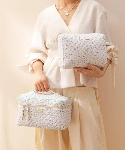 Vista 42 de HBselect Bolsa de maquillaje acolchada, 3 piezas de algodón grande, bolsa de maquillaje de viaje, bonita bolsa de maquillaje floral de coqueta