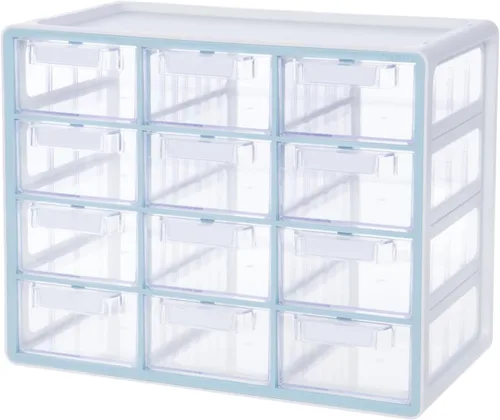 Blue Ginkgo Gabinete grande de 12 cajones, organizador transparente apilable para hardware, cuentas, ladrillos de plástico, oficina y almacenamiento