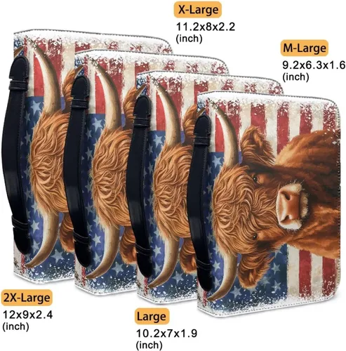 Vista 7 de Cozeyat American Flag Bible Cover Large Size Church Study Book Carrying Bag Highland Cow Bible Protective Case with Handle and Zippered Pocket for