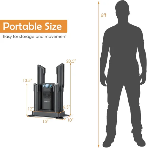 Vista 7 de COSTWAY Boot Dryer, Shoe Dryer with 180 Mins Timer & Heating Blower, Ozone Disinfection, Extendable Design