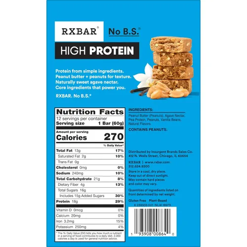 Vista 11 de RXBAR Barras altas en proteínas, sin gluten, aperitivos de proteínas, mantequilla de maní y vainilla, caja de 25.3 onzas (12 barras)