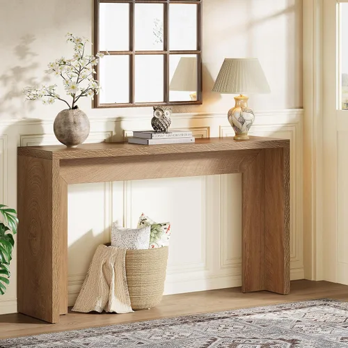 Vista 3 de Tribesigns Mesa consola de granja, mesa de sofá de madera de 55 pulgadas con almacenamiento para entrada, vestíbulo, pasillo, sala de estar, fácil