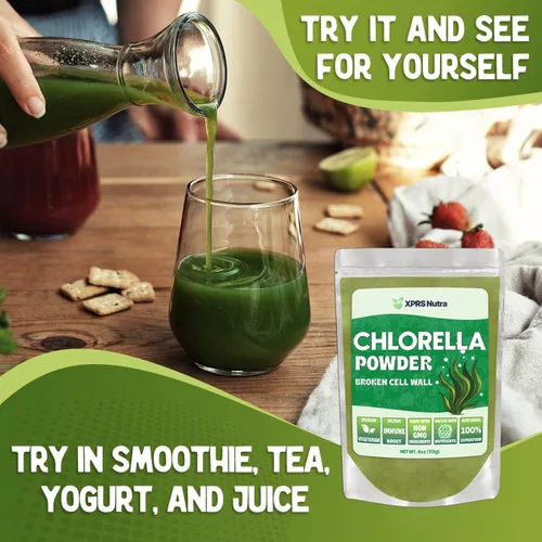 Vista 6 de XPRS Nutra Chlorella Powder - Polvo de clorofila de pared celular rota, polvo de clorella para inmunidad, proteína completa vegana (4 onzas)