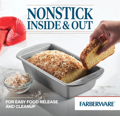 Vista 4 de Farberware Utensilios para hornear antiadherente de 9 pulgadas x 5 pulgadas molde para pan, gris