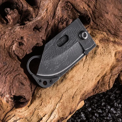 Vista 9 de Cuchillo de bolsillo Grand Way - 6 cm de hoja plegable afilada con clip para dinero - Cuchillo pequeño único con hoja de dragón grabada - Soporte