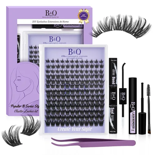 Vista 23 de B&Q Racimos de pestañas finas completos B49, racimos de pestañas 156 piezas, extensiones de pestañas cómodas en bandeja, 8-18 mm, pestañas