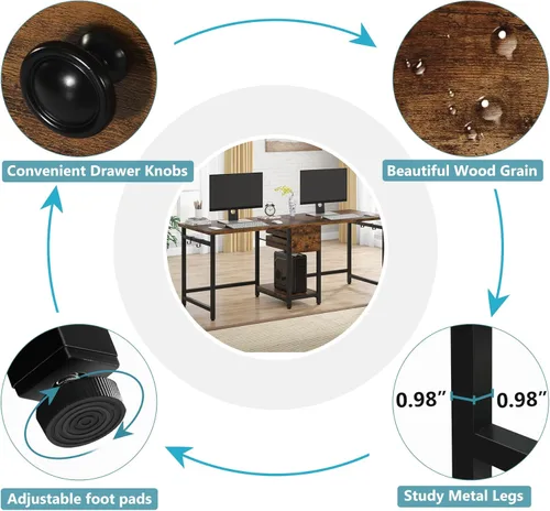 Vista 9 de Tribesigns Escritorio para dos personas, escritorio doble de 79 pulgadas con 2 cajones, escritorio grande para computadora, escritorios largos