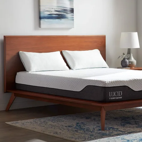 Vista 2 de LUCID Almohada de espuma viscoelástica triturada de alta calidad, tamaño estándar, paquete de 2 – Loft moldeable, funda de rayón de bambú