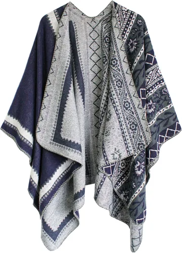 Vista 90 de Urban CoCo Poncho de colores para mujer, chal con frente abierto, color en bloques