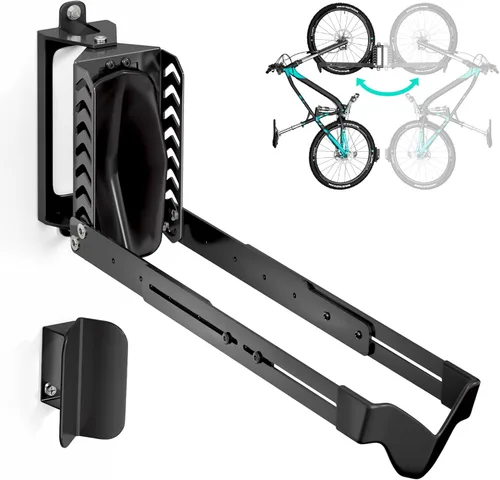Vista 12 de 3 paquetes de estante giratorio para bicicletas de montaje en pared, colgadores para bicicletas para el garaje, soporte vertical para bicicletas que