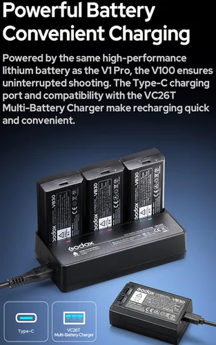 Vista 9 de GODOX V100 V100N V100-N Flash de cámara para Nikon Flash Speedlight, 100Ws 2.4G TTL1/8000 HSS, 400 destellos de potencia completa, batería de iones