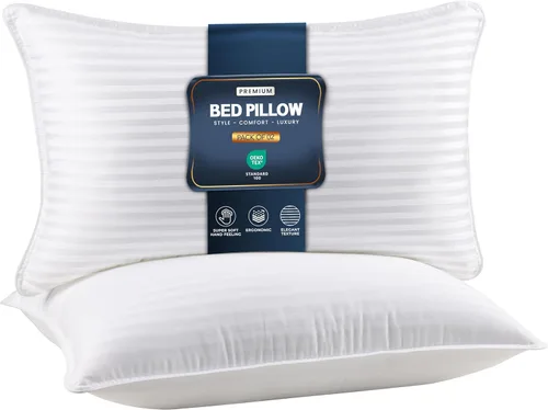 Vista 13 de Utopia Bedding - Almohadas de cama para dormir de tamaño estándar (blanco), juego de 2, calidad de hotel refrescante, para dormir de espalda, boca