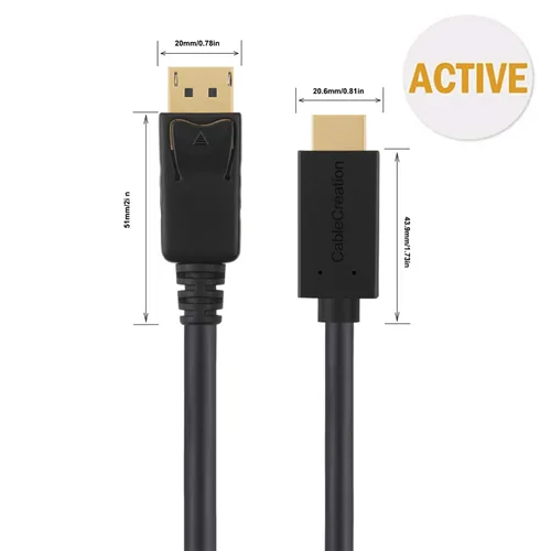 Vista 2 de CableCreation Cable DisplayPort a HDMI activo 4K de 6 pies, DP a HDMI DP 1.2 4K x 2K y cable de monitor de audio/video 3D, compatible con múltiples