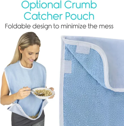 Vista 7 de Vive Baberos para adultos, juego de delantal impermeable para hombres y mujeres para comer con correa ajustable, lavable y reutilizable de tela