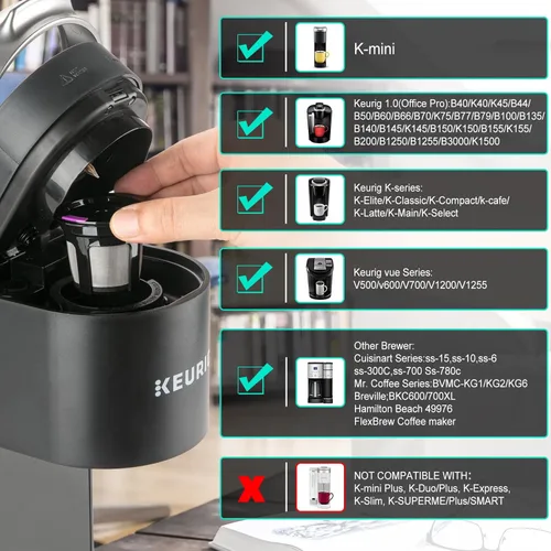 Vista 2 de K Cups reutilizables, paquete de 4 cápsulas de café reutilizables con cuchara de café, filtros de café recargables K Cups con malla de acero