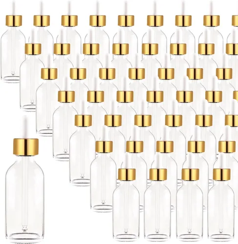 Vista 18 de Paquete de 48 botellas con cuentagotas de vidrio ámbar de 1 oz, botellas cuentagotas con cuentagotas de vidrio para aceites esenciales, perfumes