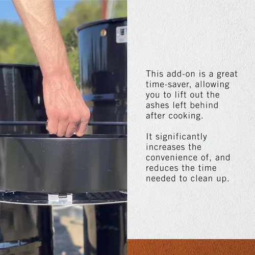 Vista 5 de Pit Barrel Cooker - Kit original de bandeja de cenizas y rejilla con bisagras, bandeja de cenizas de acero inoxidable (18.5 pulgadas) con rejilla
