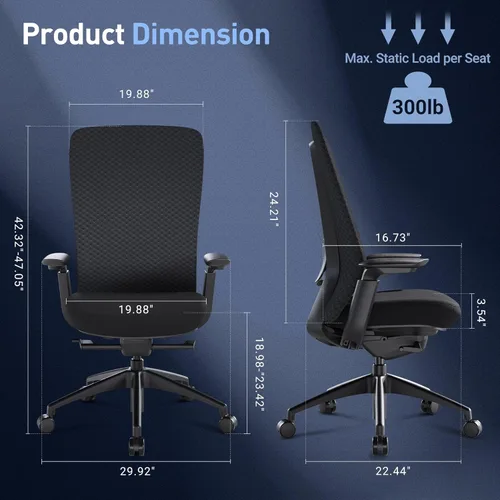 Vista 2 de COLAMY Silla de Oficina Ergonómica de Malla, Silla de Escritorio Ejecutiva para Computadora, Silla de Oficina Ergonómica con Soporte Lumbar