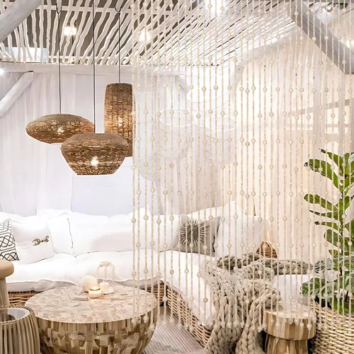 Vista 9 de Cortinas de cuentas Foreate para puertas hechas a mano con cuentas de madera y bambú, cortina bohemia colgante hippie para pasillos y ventanas, 38